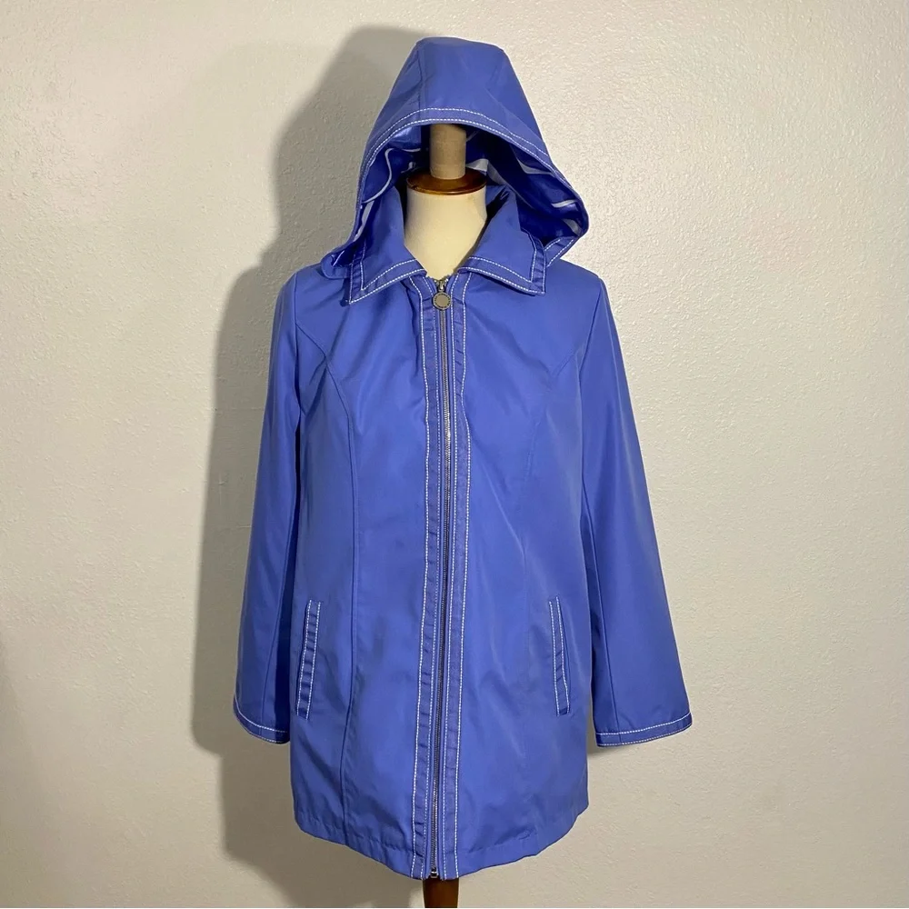 dennis basso Royal Blue Hooded Rain Jacket